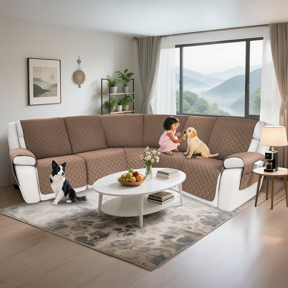 Waterproof Sectional Reclining Couch Covers L Shaped Recliner Sectional Sofa Cover 7 Piece Non Slip Washable Corner Recliner Slipcover Set for Pet Dog