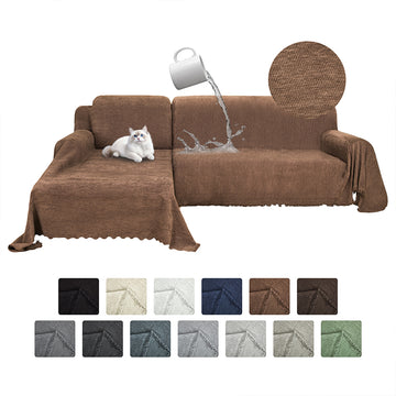 100% Waterproof Sectional Couch Covers for Dogs Chenille L Shape Sofa Cover Blanket Set 2 Pieces Sectional Slipcover with Tassel Soft Washable Pet Furniture Protector