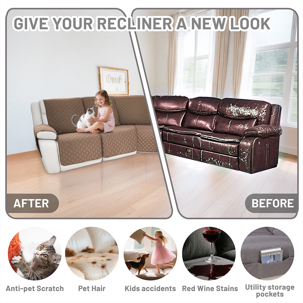 Waterproof Sectional Reclining Couch Covers L Shaped Recliner Sectional Sofa Cover 7 Piece Non Slip Washable Corner Recliner Slipcover Set for Pet Dog