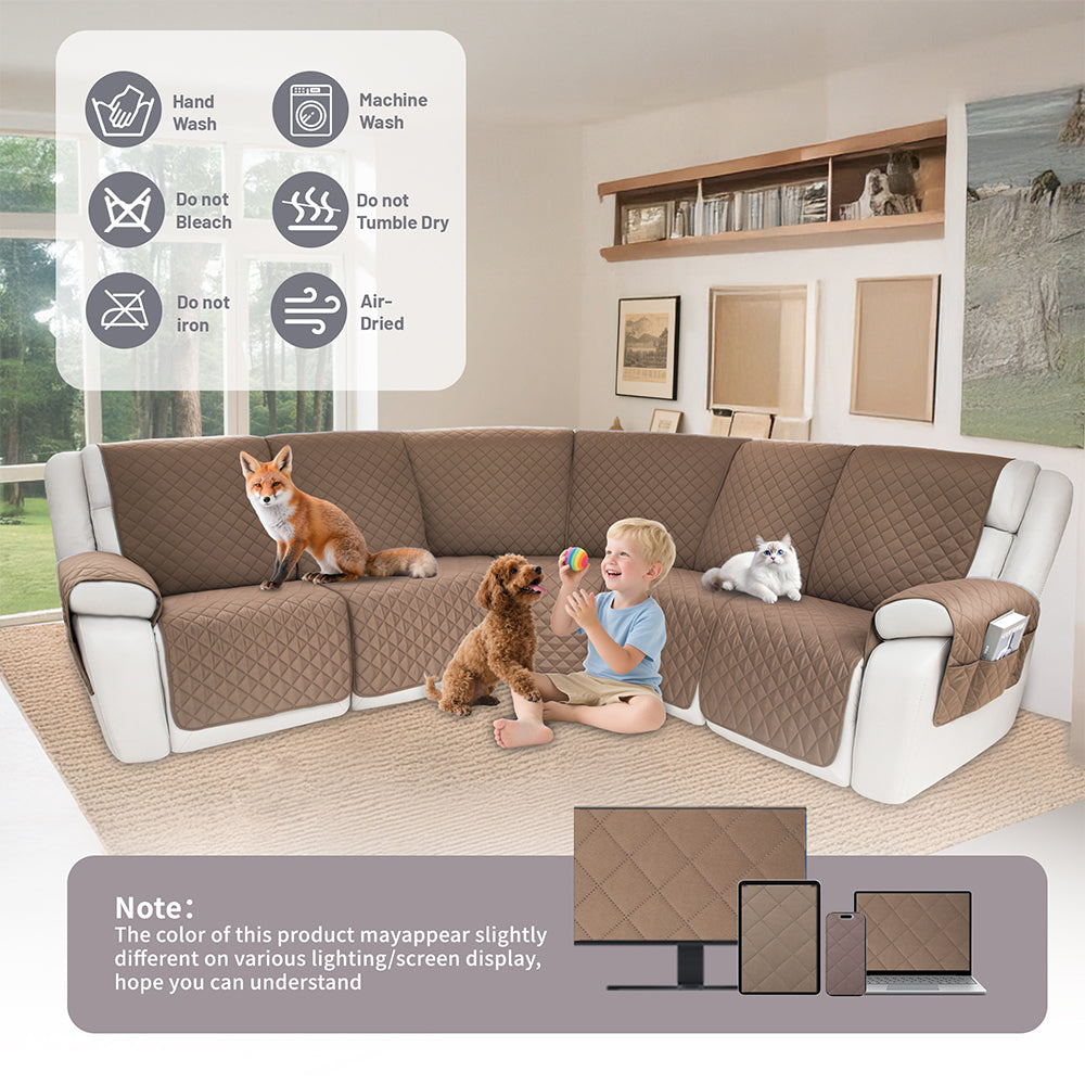 Waterproof Sectional Reclining Couch Covers L Shaped Recliner Sectional Sofa Cover 7 Piece Non Slip Washable Corner Recliner Slipcover Set for Pet Dog