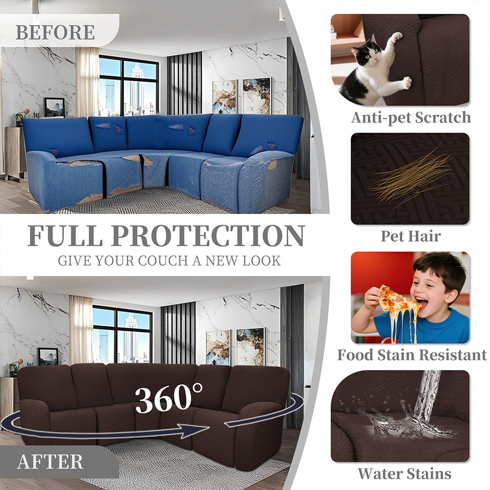 100% Waterproof Sectional Recliner Couch Covers for Reclining Couch L Shaped Corner Sectional Sofa Cover Jacquard Stretch L Shape Recliner Slipcovers