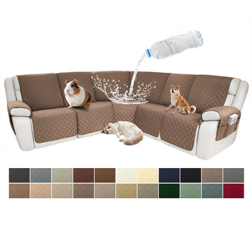 Waterproof Sectional Reclining Couch Covers L Shaped Recliner Sectional Sofa Cover 7 Piece Non Slip Washable Corner Recliner Slipcover Set for Pet Dog