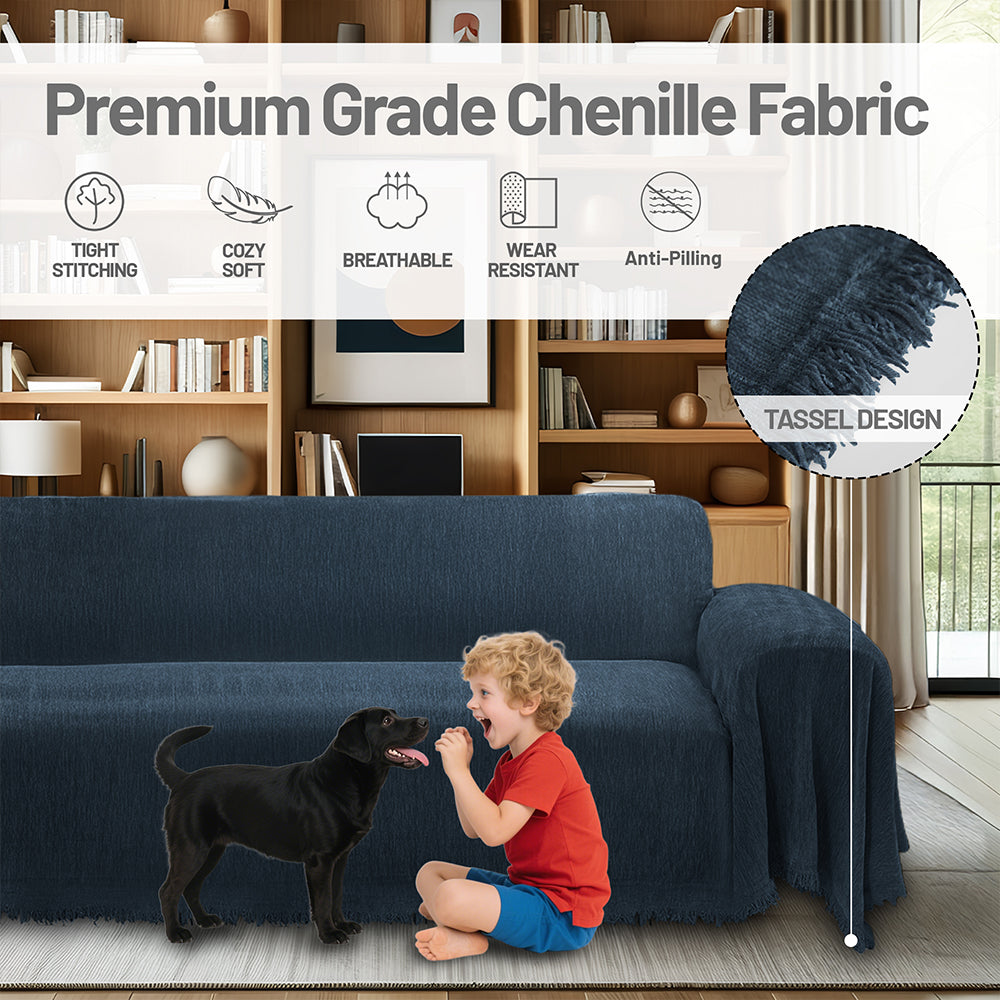 100% Waterproof Corner Sectional Couch Covers L Shape Chenille Sectional Sofa Cover with Tassel Soft Thick Washable Sofa Slipcover Furniture Protector for Dogs Pets