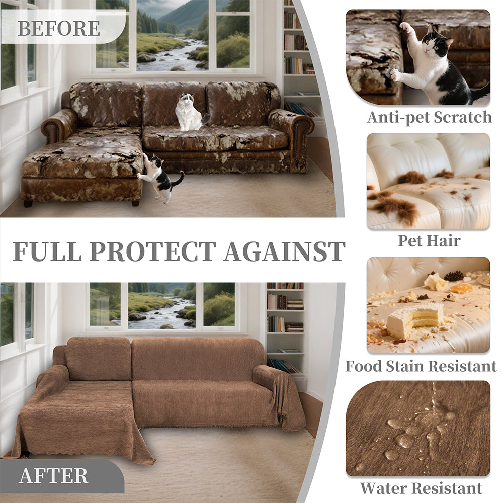 100% Waterproof Sectional Couch Covers for Dogs Chenille L Shape Sofa Cover Blanket Set 2 Pieces Sectional Slipcover with Tassel Soft Washable Pet Furniture Protector