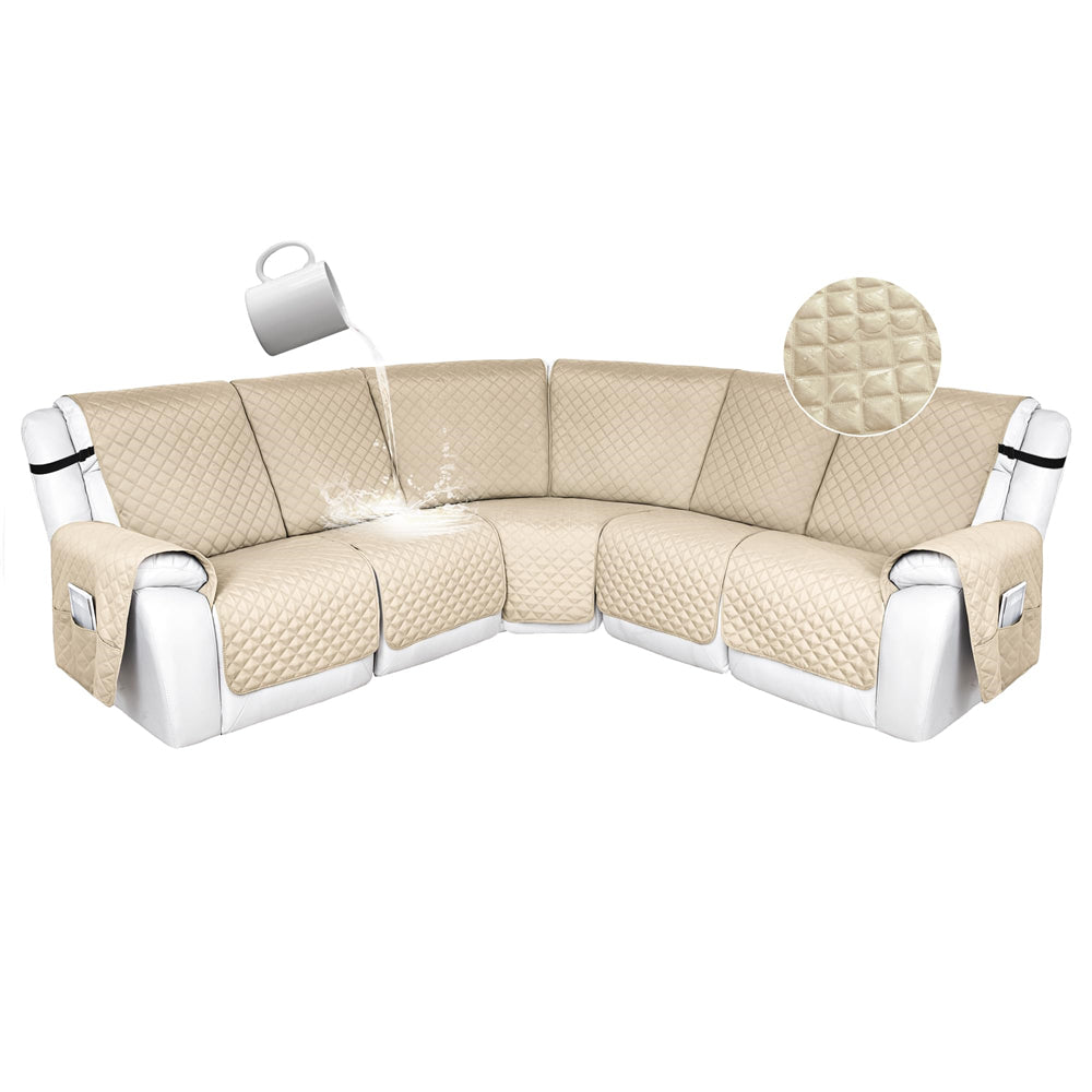 100% Waterproof Reclining Sectional Couch Covers L Shape Recliner Sofa Cover Washable Quilted Soft Pet Dog Corner Recliner Slipcovers with Pockets