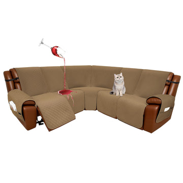 Velvet 100% Waterproof Reclining Sectional Couch Covers for Sectional Sofa L Shape 7-Piece Quilted Corner Recliner Sofa Cover Slipcovers Set Washable