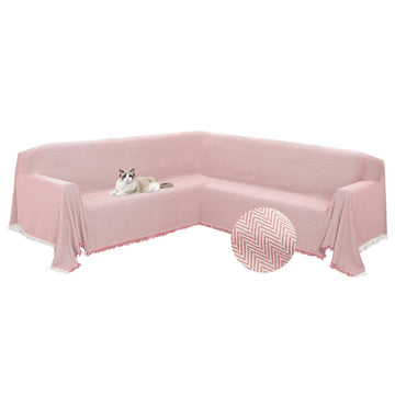 Sectional Couch Covers L Shape Corner Sofa Cover Blanket Jacquard Knitted U Shaped Sofa Slipcovers with Tassel Soft Washable Non Slip Pet Dog Furniture Protector