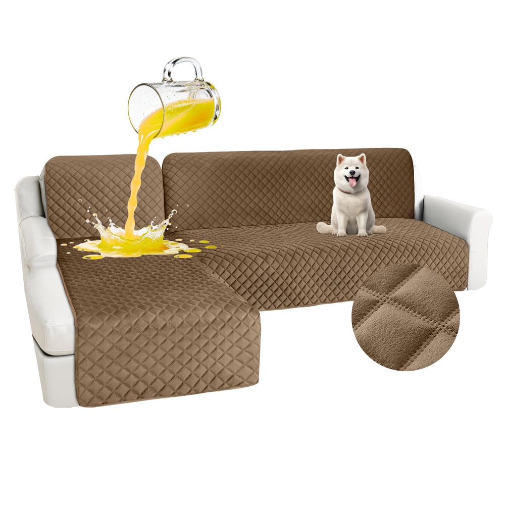 Waterproof Sectional Couch Covers Velvet Quilted 2-Pieces L Shape Sofa Cover Washable Thick Non Slip Sectional Slipcovers with Chaise Furniture Protector for Dogs Pets