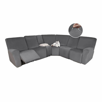 5-seat adjustable backrest combination sofa cover, velvet L-shaped combination sofa cover, washable elastic soft corner back sofa cover, with non-slip elastic band at the bottom.