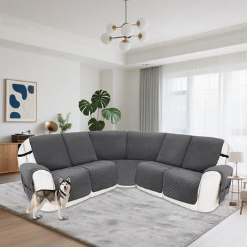 Reclining Sectional Couch Covers 100% Waterproof Recliner Cover Washable Velvet L Shape Recliner Sofa Covers for Dogs Pets Anti Slip Recliner Slipcovers with Pockets