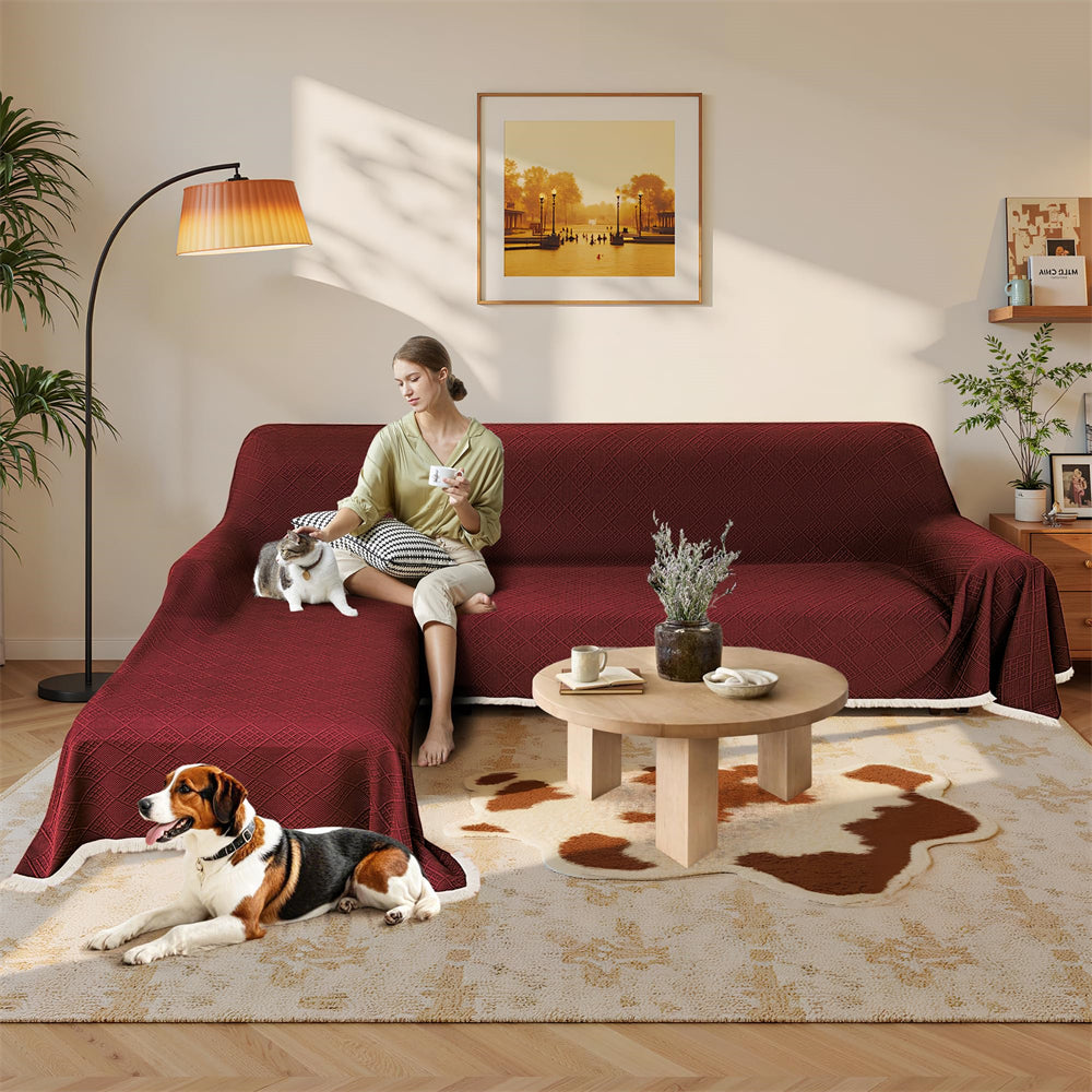 Waterproof L Shaped Sectional Couch Covers Blanket 2 Piece Sectional Sofa Cover Washable L Shape Sofa Slipcover Jacquard Quilted Furniture Protector for Dogs Pets Cats