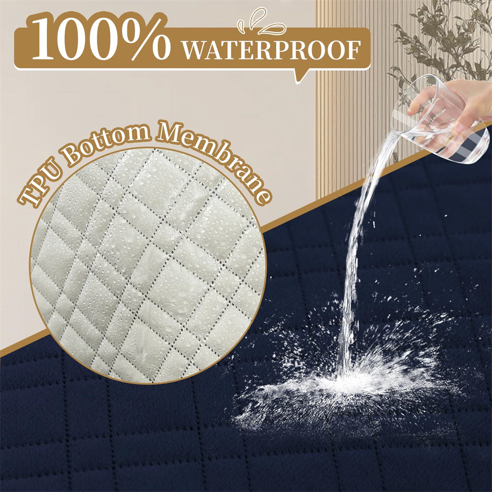 Waterproof L Shaped Couch Cover for Sectional Sofa Velvet Quilted Corner Sofa Cover L Shape Furniture Protector Slipcover Set with Non Slip Straps for Pets Dogs Kids