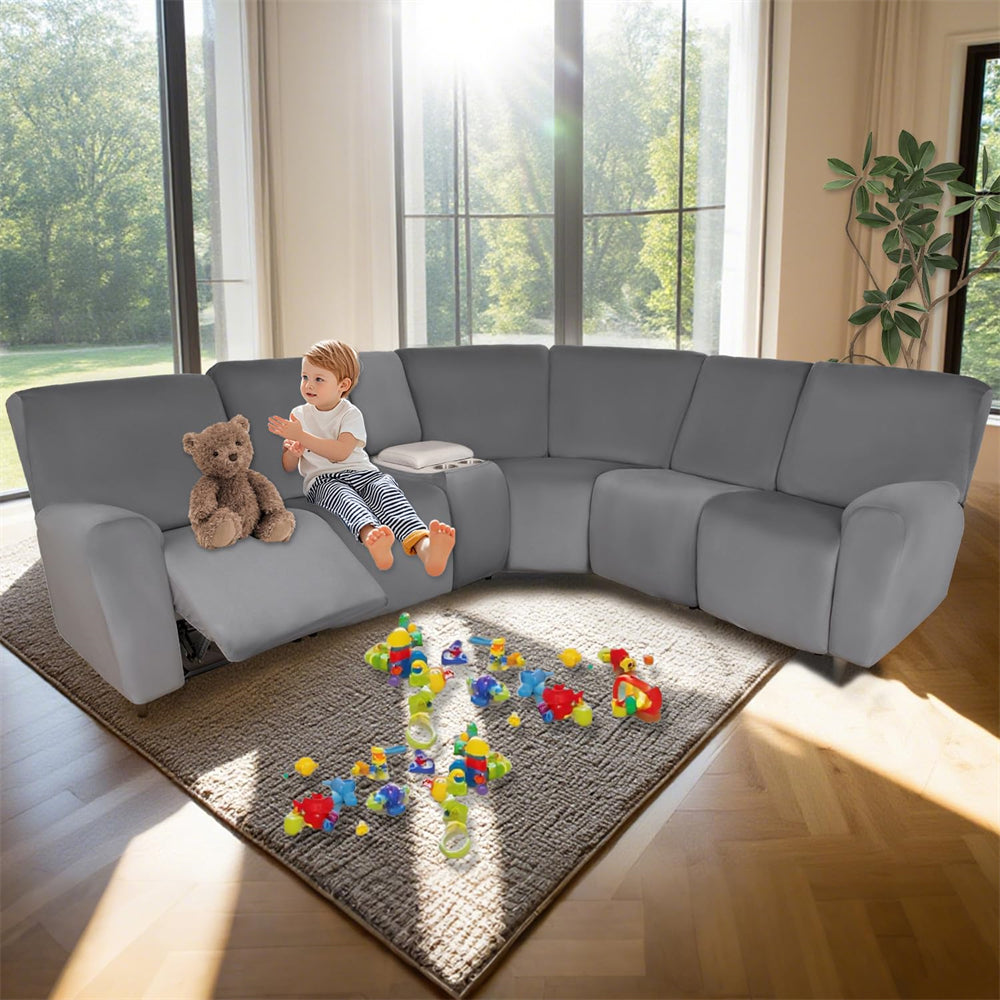 5-seat adjustable backrest combination sofa cover, velvet L-shaped combination sofa cover, washable elastic soft corner back sofa cover, with non-slip elastic band at the bottom.