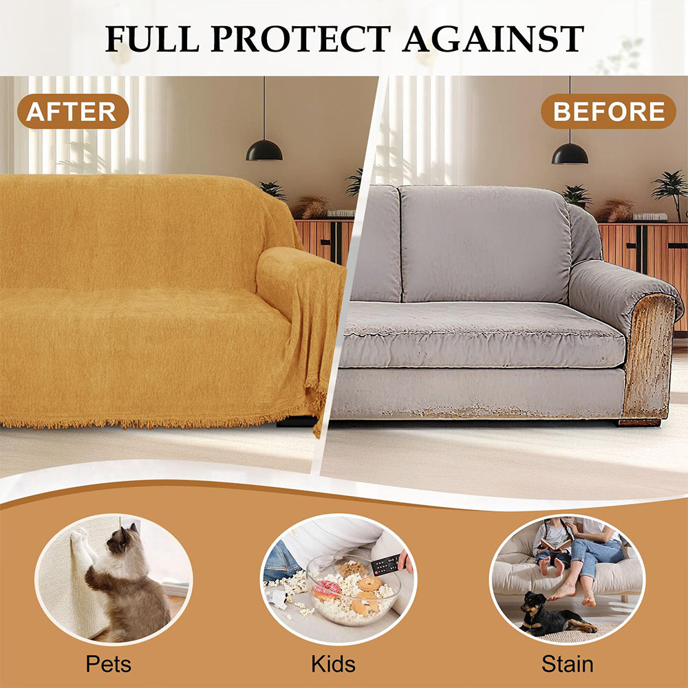 Chenille Couch Covers for Sectional Sofa L Shape Sofa Cover Blanket with Tassel 2-Piece L Shaped Sectional Slipcovers with Chaise Washable Pet Dog Furniture Protector