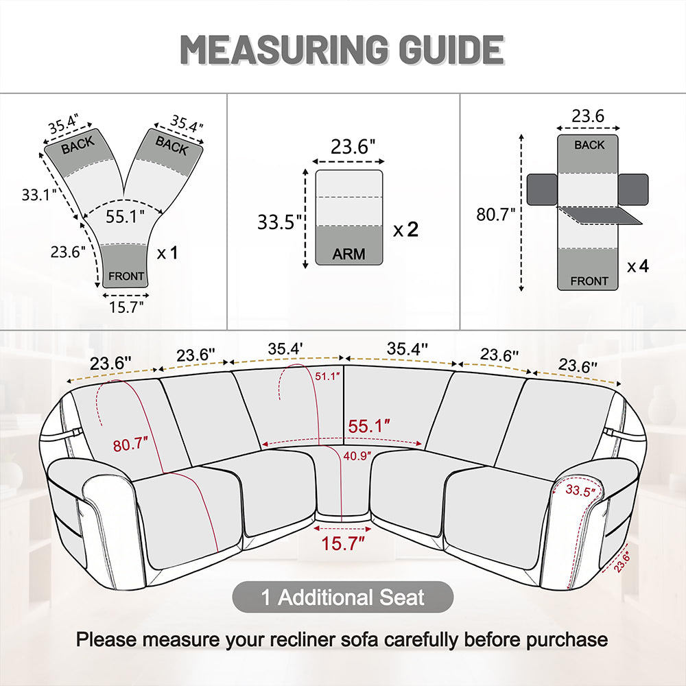 Reclining Sectional Couch Covers 100% Waterproof Recliner Cover Washable Velvet L Shape Recliner Sofa Covers for Dogs Pets Anti Slip Recliner Slipcovers with Pockets