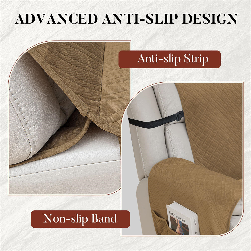 Velvet 100% Waterproof Reclining Sectional Couch Covers for Sectional Sofa L Shape 7-Piece Quilted Corner Recliner Sofa Cover Slipcovers Set Washable