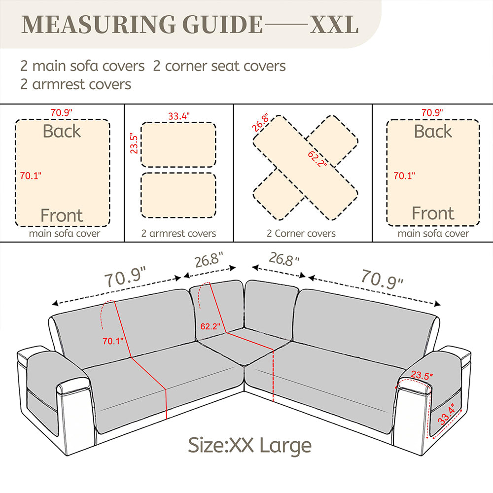 Sectional Couch Covers for Dogs 100% Waterproof Corner L Shaped Sofa Cover Pet Friendly Velvet Washable Anti Slip L Shape Modular Sofa Slipcover Protector with Pockets