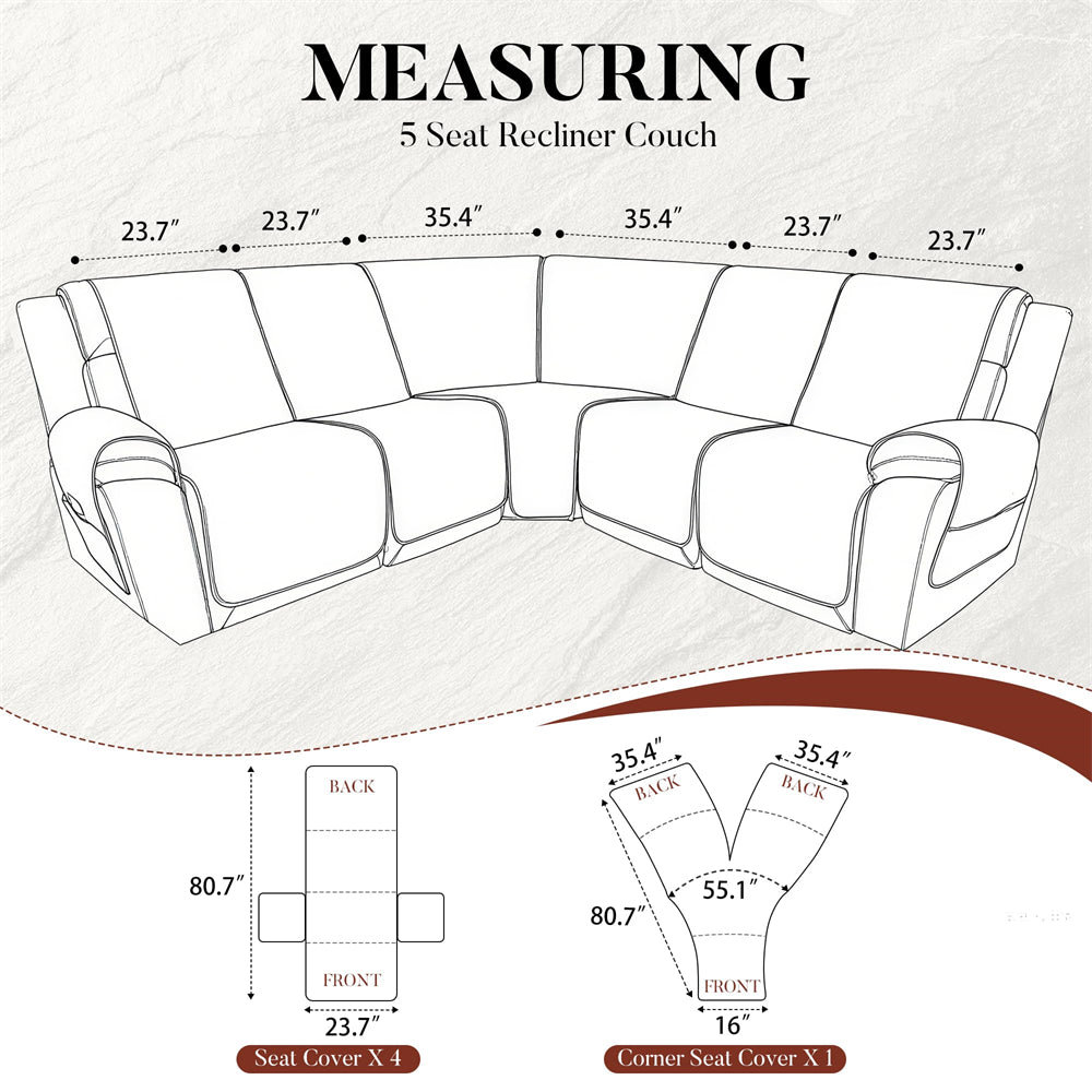 Velvet 100% Waterproof Reclining Sectional Couch Covers for Sectional Sofa L Shape 7-Piece Quilted Corner Recliner Sofa Cover Slipcovers Set Washable