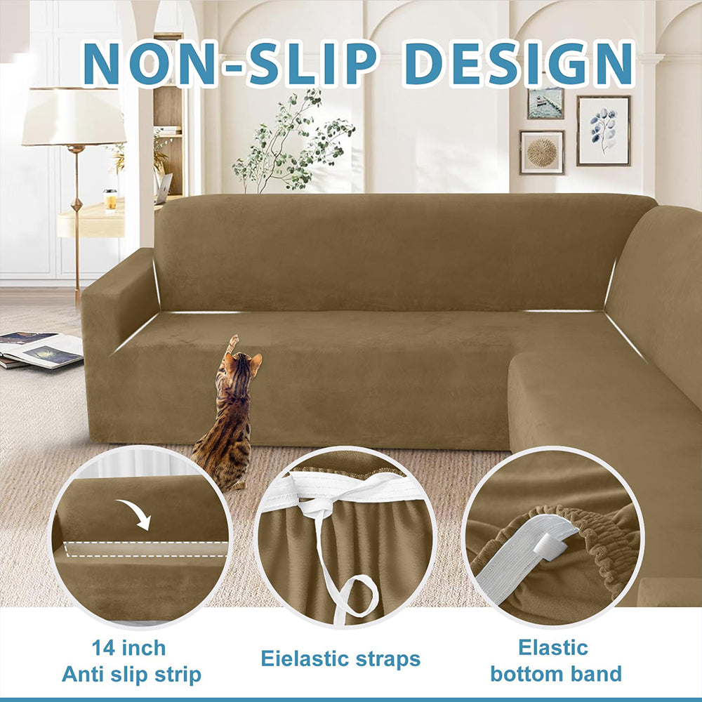 Corner Sectional Couch Covers Velvet Stretch L Shape Sofa Cover Soft Thick Sectional Slipcovers Set U Shaped Living Room Non Slip Magic Furniture Protector for Pet Dogs