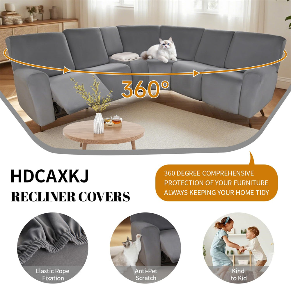 5-seat adjustable backrest combination sofa cover, velvet L-shaped combination sofa cover, washable elastic soft corner back sofa cover, with non-slip elastic band at the bottom.