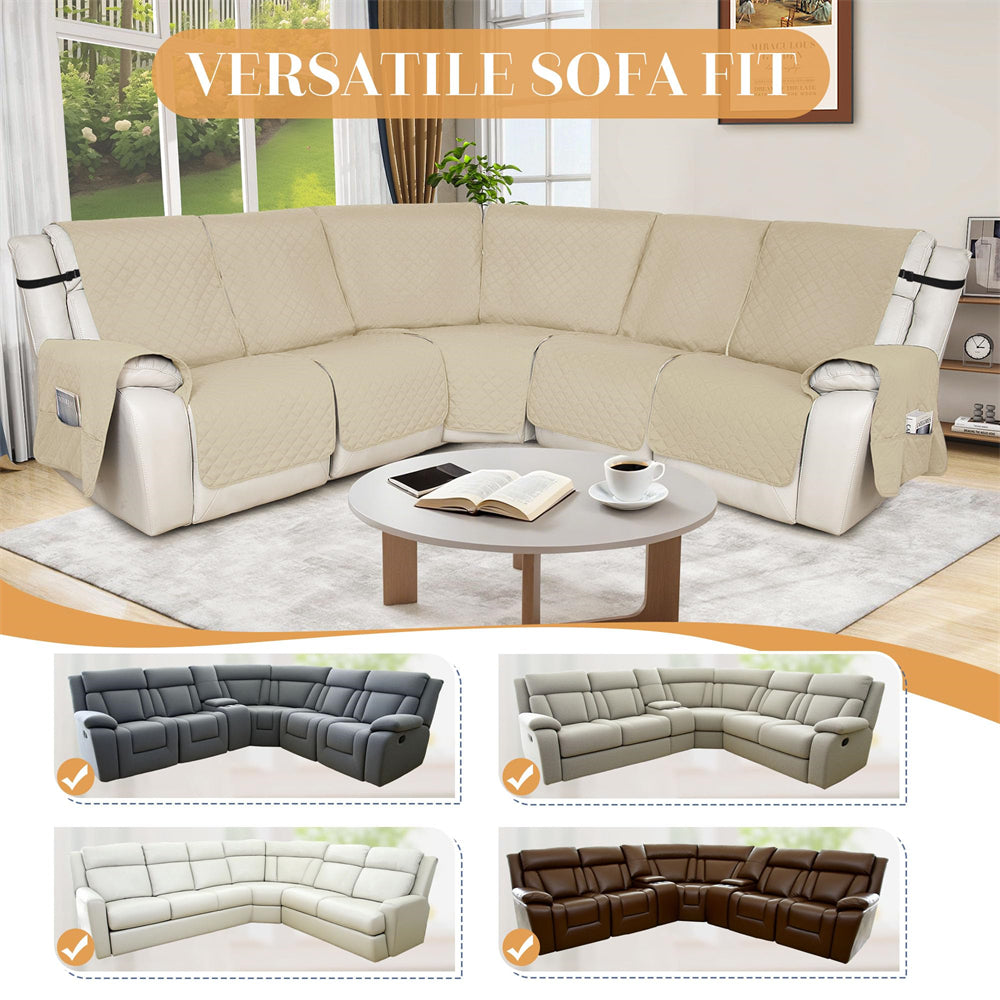 100% Waterproof Reclining Sectional Couch Covers L Shape Recliner Sofa Cover Washable Quilted Soft Pet Dog Corner Recliner Slipcovers with Pockets