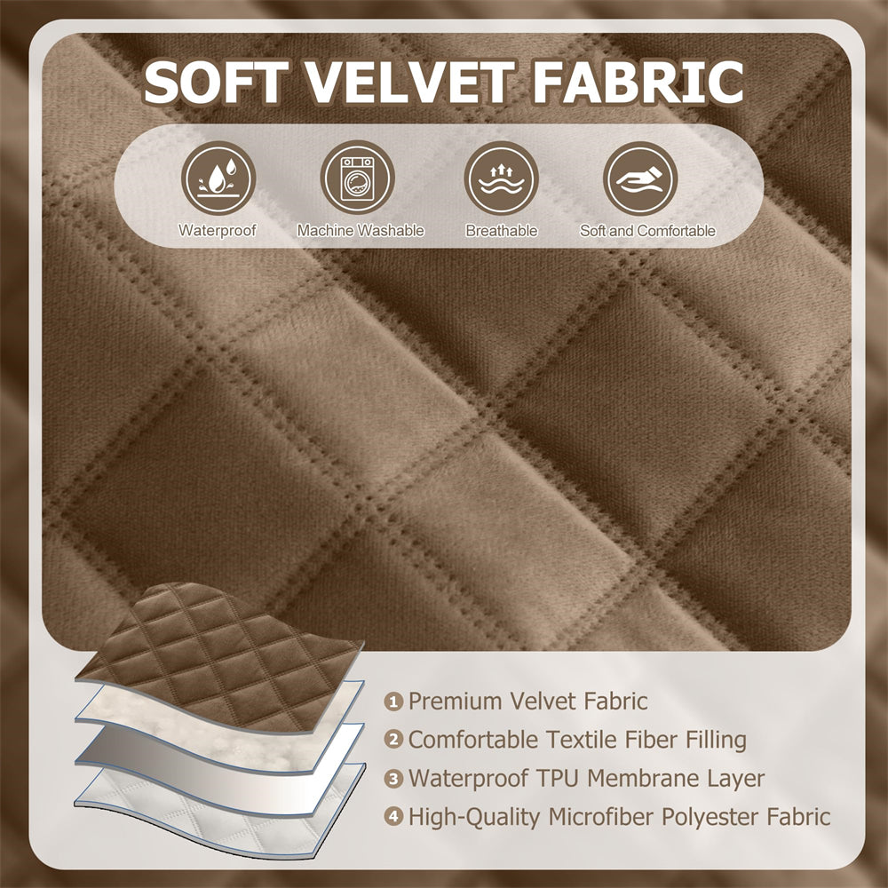 Waterproof Sectional Couch Covers Velvet Quilted 2-Pieces L Shape Sofa Cover Washable Thick Non Slip Sectional Slipcovers with Chaise Furniture Protector for Dogs Pets