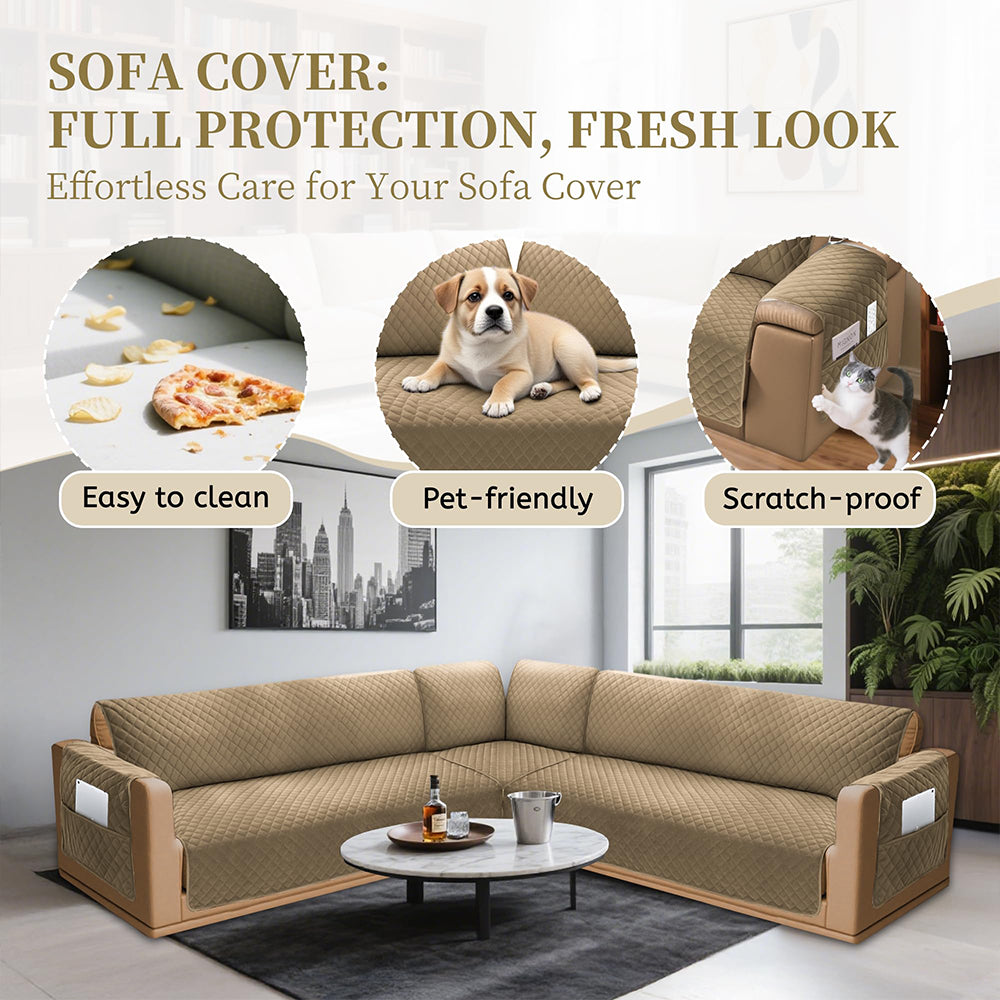 Sectional Couch Covers for Dogs 100% Waterproof Corner L Shaped Sofa Cover Pet Friendly Velvet Washable Anti Slip L Shape Modular Sofa Slipcover Protector with Pockets