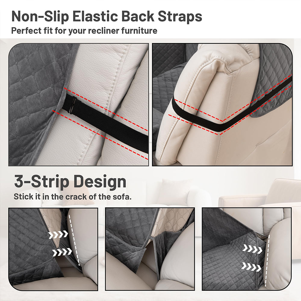 Reclining Sectional Couch Covers 100% Waterproof Recliner Cover Washable Velvet L Shape Recliner Sofa Covers for Dogs Pets Anti Slip Recliner Slipcovers with Pockets