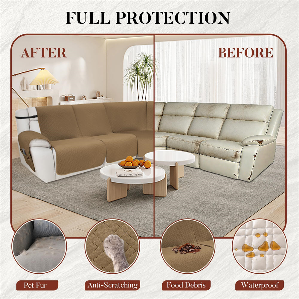 Velvet 100% Waterproof Reclining Sectional Couch Covers for Sectional Sofa L Shape 7-Piece Quilted Corner Recliner Sofa Cover Slipcovers Set Washable