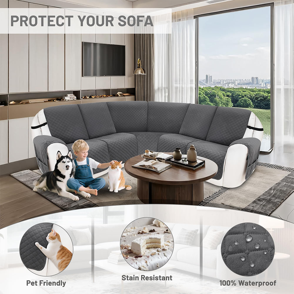 Reclining Sectional Couch Covers 100% Waterproof Recliner Cover Washable Velvet L Shape Recliner Sofa Covers for Dogs Pets Anti Slip Recliner Slipcovers with Pockets