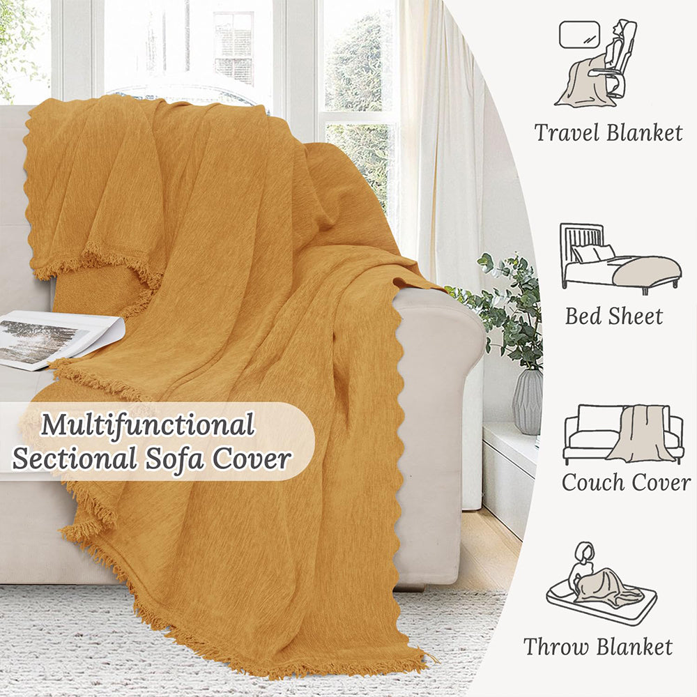 Chenille Couch Covers for Sectional Sofa L Shape Sofa Cover Blanket with Tassel 2-Piece L Shaped Sectional Slipcovers with Chaise Washable Pet Dog Furniture Protector