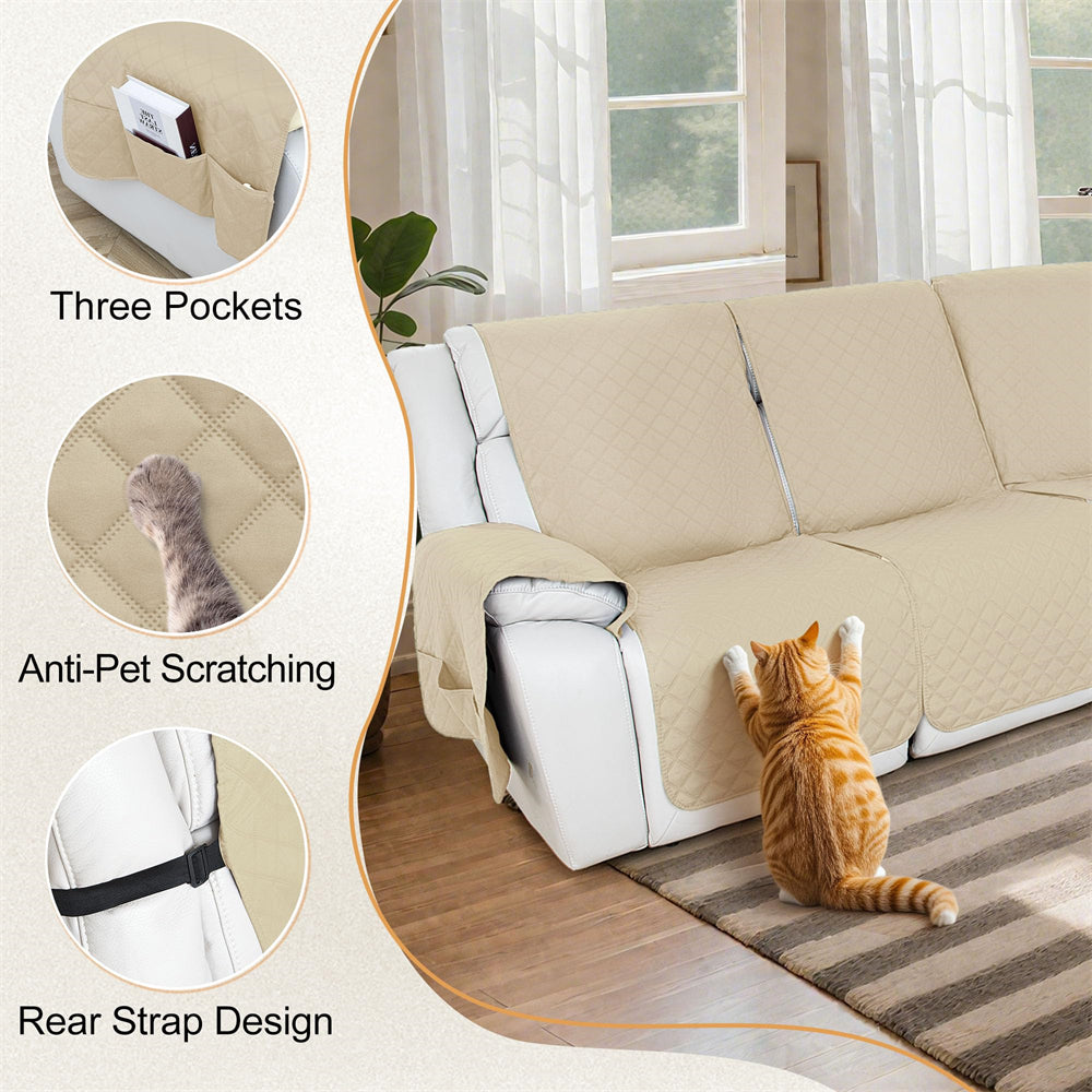 100% Waterproof Reclining Sectional Couch Covers L Shape Recliner Sofa Cover Washable Quilted Soft Pet Dog Corner Recliner Slipcovers with Pockets
