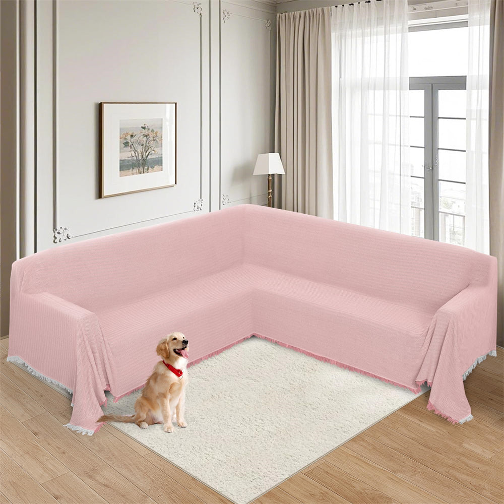Sectional Couch Covers L Shape Corner Sofa Cover Blanket Jacquard Knitted U Shaped Sofa Slipcovers with Tassel Soft Washable Non Slip Pet Dog Furniture Protector