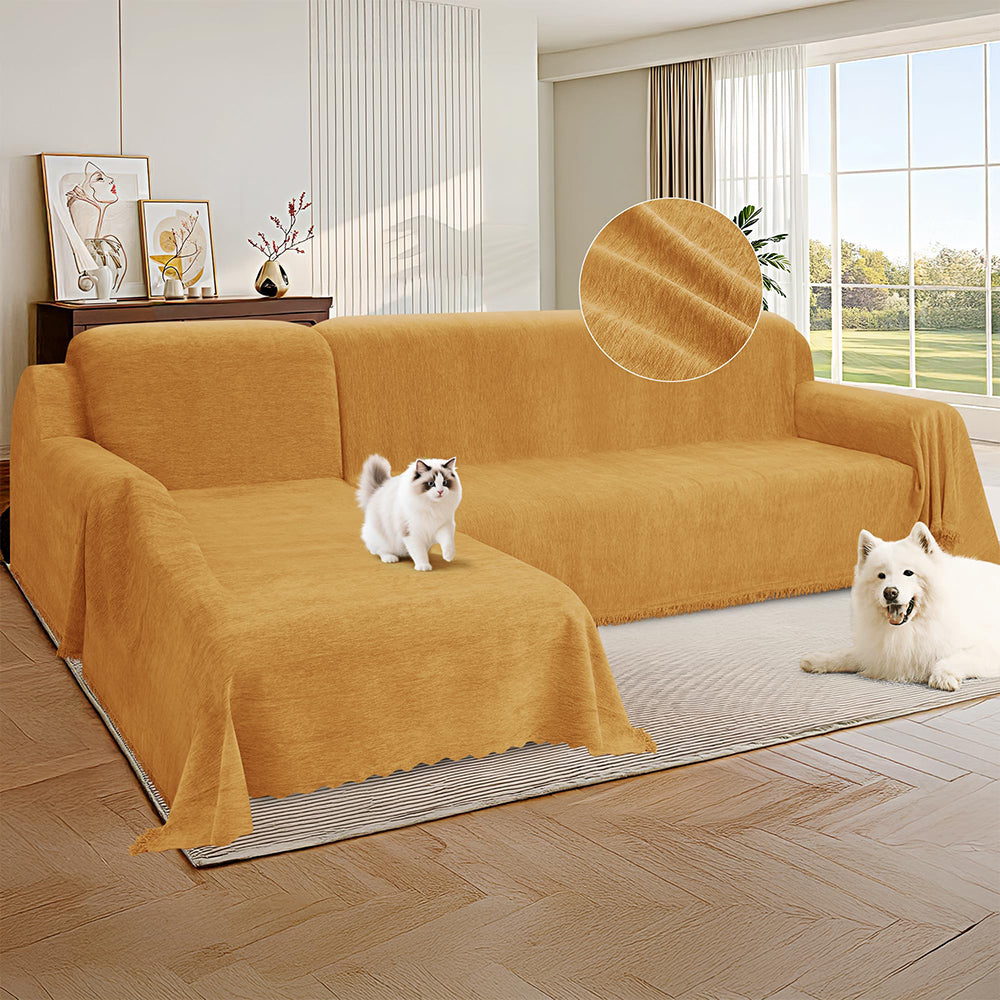 Chenille Couch Covers for Sectional Sofa L Shape Sofa Cover Blanket with Tassel 2-Piece L Shaped Sectional Slipcovers with Chaise Washable Pet Dog Furniture Protector