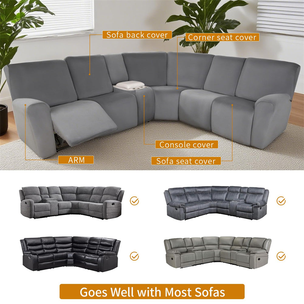 5-seat adjustable backrest combination sofa cover, velvet L-shaped combination sofa cover, washable elastic soft corner back sofa cover, with non-slip elastic band at the bottom.