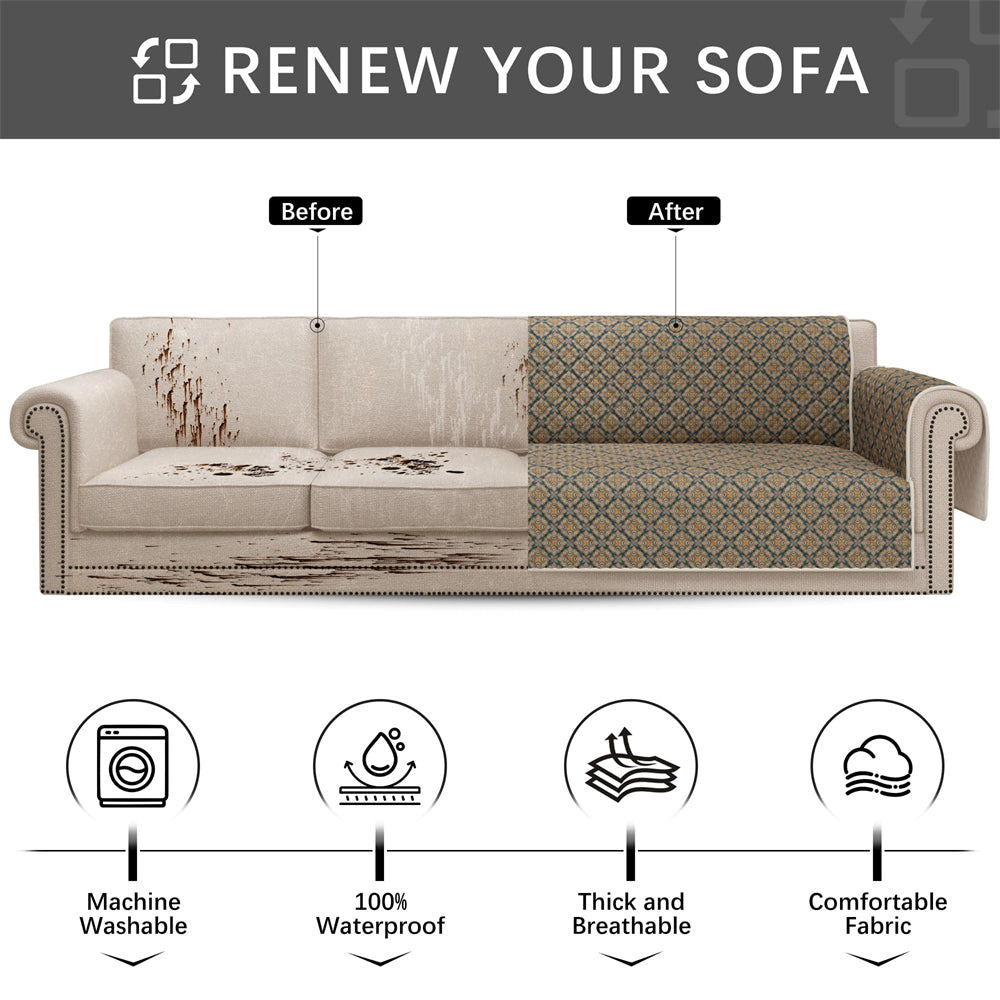 100% Waterproof Couch Cover for 3 Cushion Couch Sofa Pet Friendly Sofa Covers Washable Printed Non Slip Furniture Protector Slipcovers with Pockets for Dogs