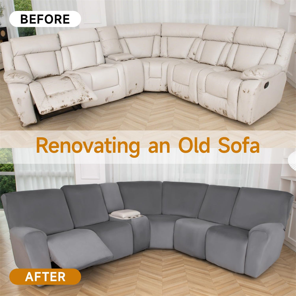 5-seat adjustable backrest combination sofa cover, velvet L-shaped combination sofa cover, washable elastic soft corner back sofa cover, with non-slip elastic band at the bottom.
