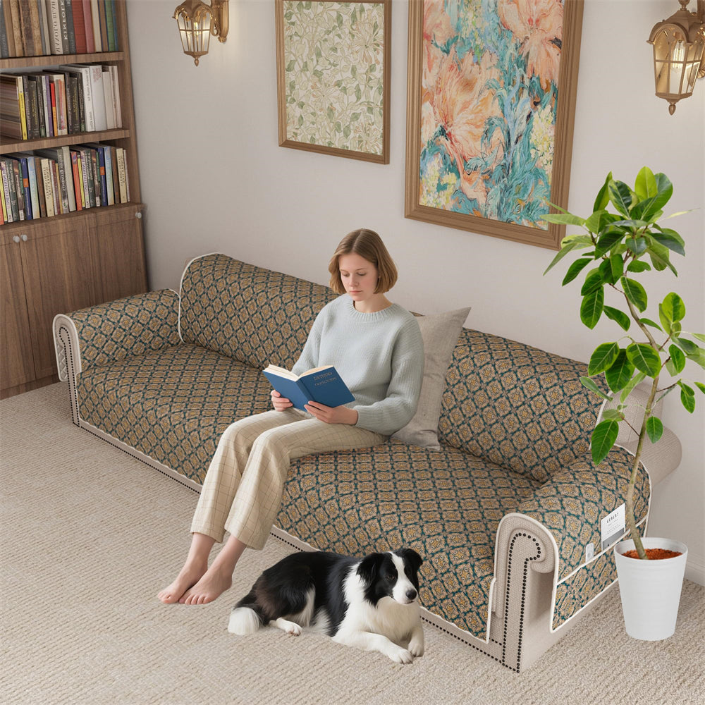 100% Waterproof Couch Cover for 3 Cushion Couch Sofa Pet Friendly Sofa Covers Washable Printed Non Slip Furniture Protector Slipcovers with Pockets for Dogs