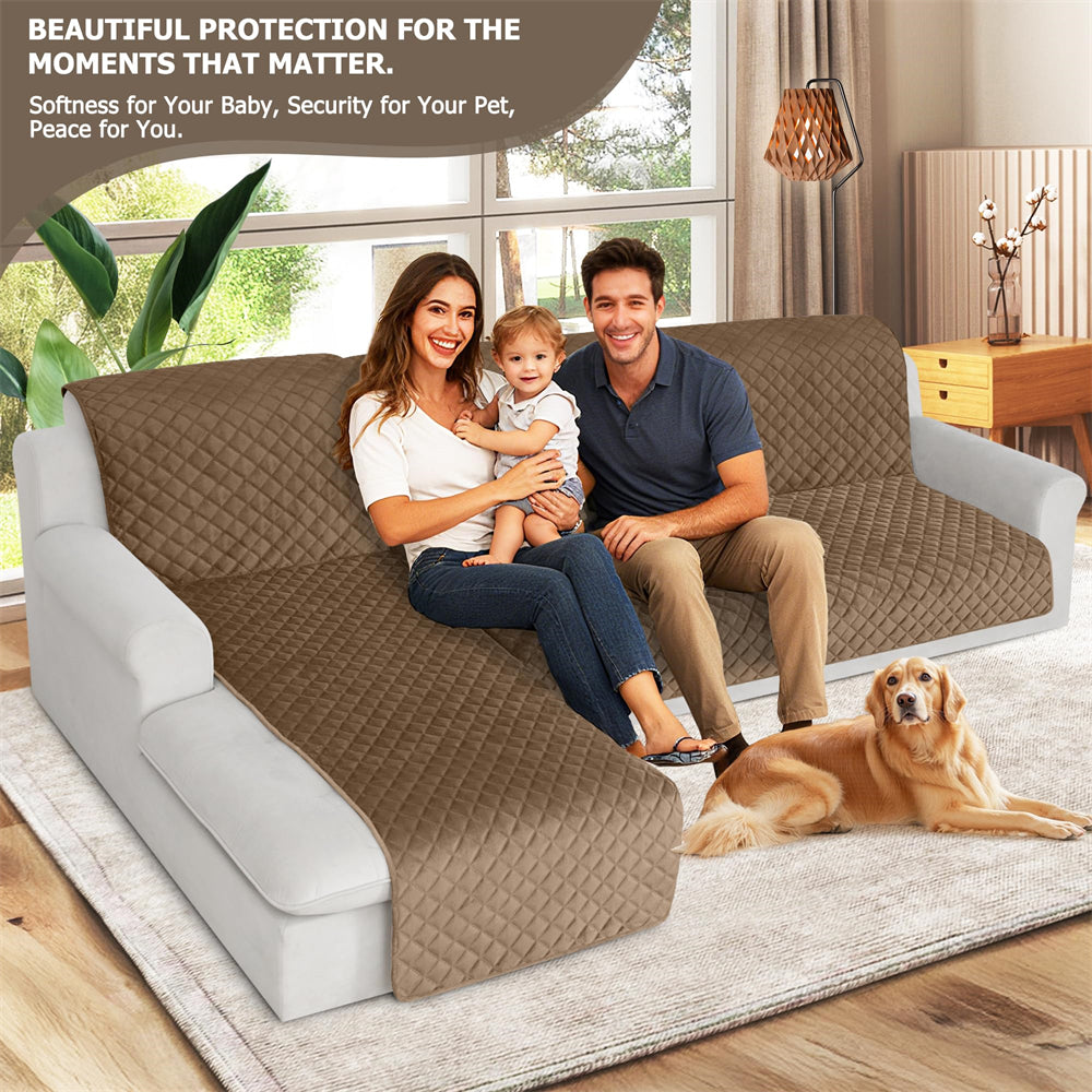 Waterproof Sectional Couch Covers Velvet Quilted 2-Pieces L Shape Sofa Cover Washable Thick Non Slip Sectional Slipcovers with Chaise Furniture Protector for Dogs Pets