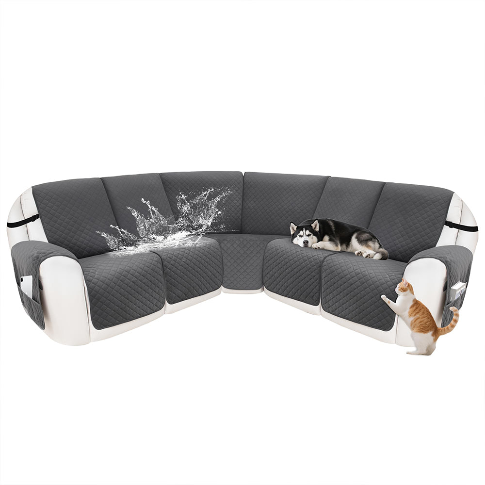 Reclining Sectional Couch Covers 100% Waterproof Recliner Cover Washable Velvet L Shape Recliner Sofa Covers for Dogs Pets Anti Slip Recliner Slipcovers with Pockets