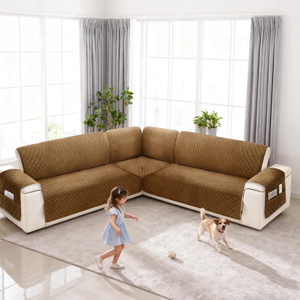 Sectional Couch Covers for Dogs 100% Waterproof Corner L Shaped Sofa Cover Pet Friendly Velvet Washable Anti Slip L Shape Modular Sofa Slipcover Protector with Pockets