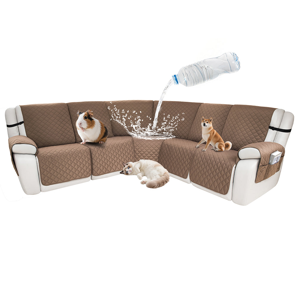 Waterproof Sectional Reclining Couch Covers L Shaped Recliner Sectional Sofa Cover 7 Piece Non Slip Washable Corner Recliner Slipcover Set for Pet Dog